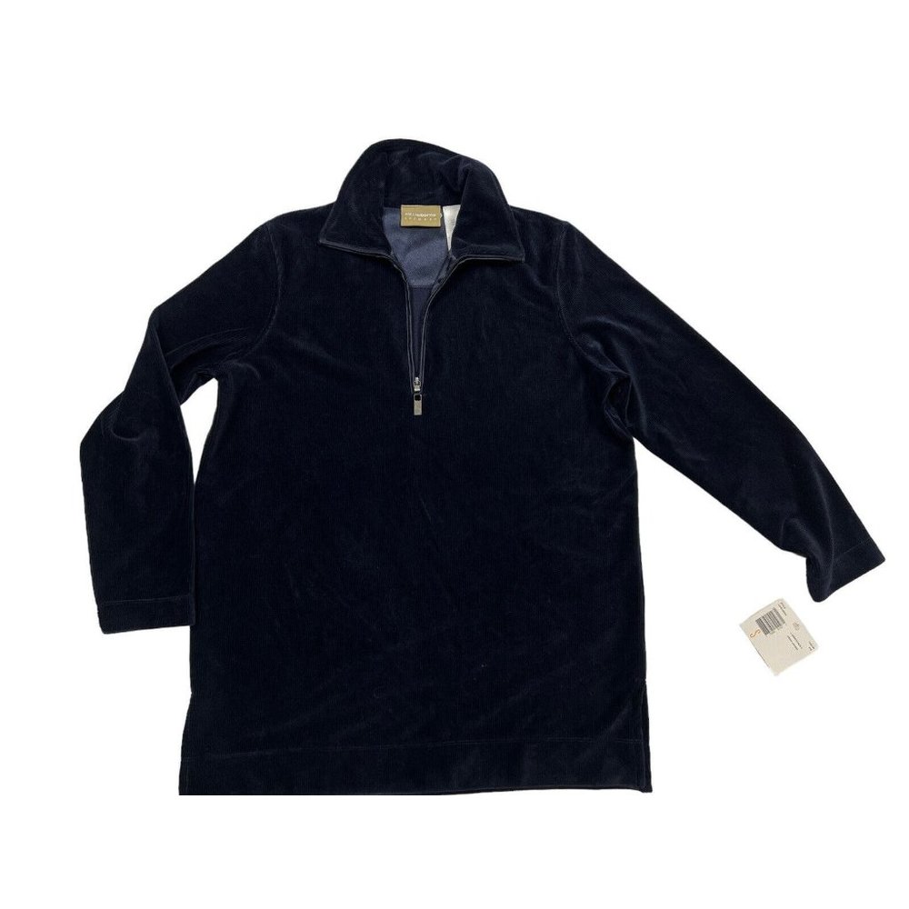 Liz Claiborne Lizwear Activewear Ribbed 1/4 Zip Navy BLue Velour NWT